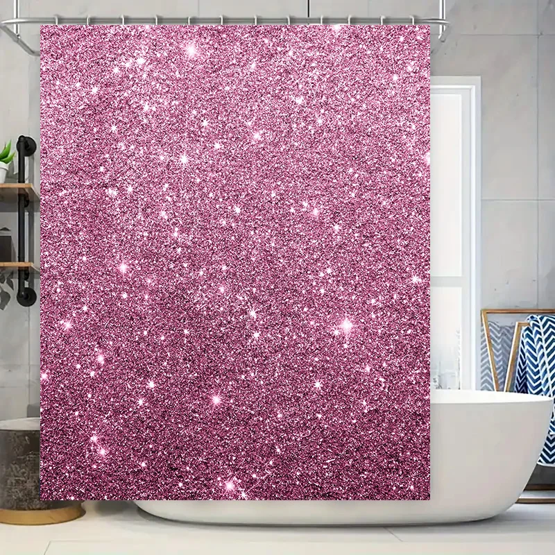 Sparkly Shower Curtain Pink Glitter Bath Rug Cover for Bathroom Decor Polyester Fabric Waterproof Room Divider 72x84 inches (183