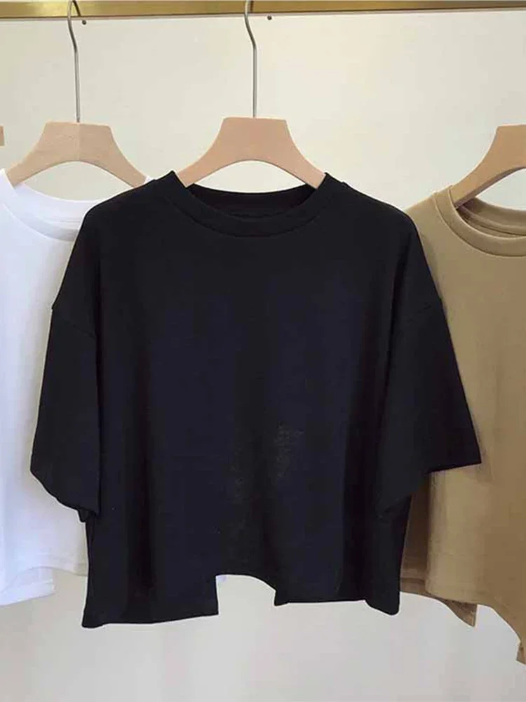 Summer Ladies Casual Backless T-Shirt 2024 Women Round Neck Loose Sweet Spicy Wind Short-Sleeved Crop Tops
