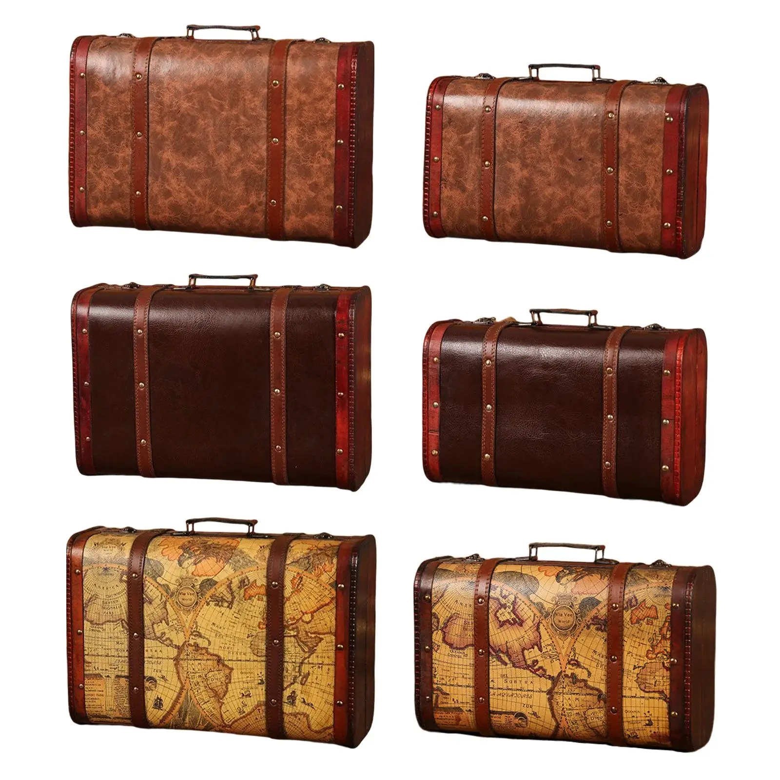 Vintage Suitcase with Handle Portable Wooden Treasure Chests for Shop Window