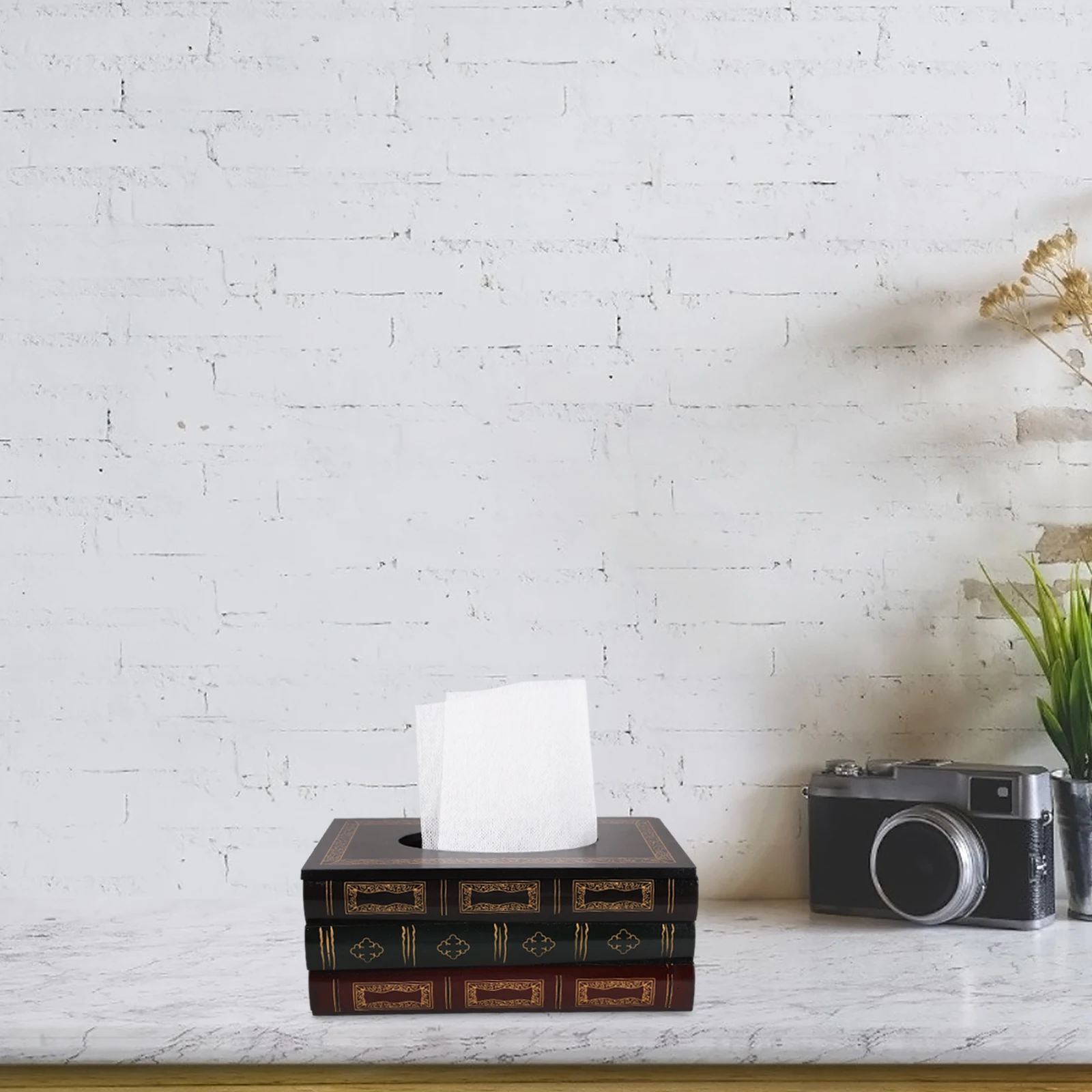 

Large Book Style Wooden Tissue Box Holder Big Capacity Tissue Dispenser Organizer For Home Office Decor