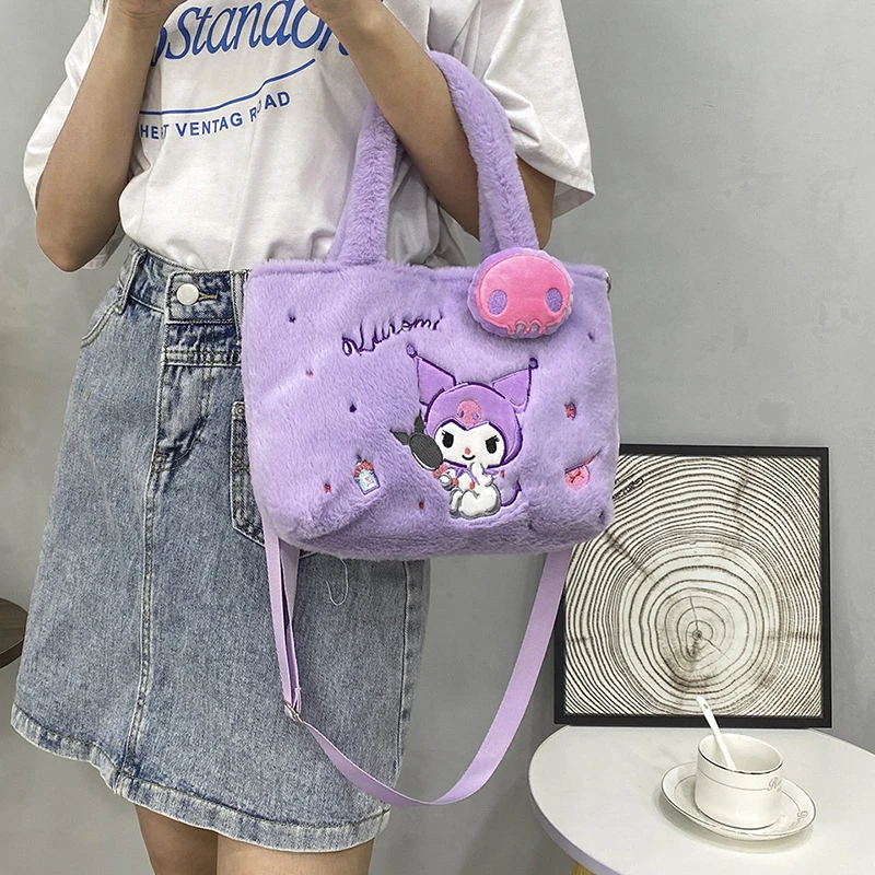 Kawaii Cartoon Plush Handbag Shoulder Bag Cute Kuromi Cinnamoroll My Melody Crossbody Bags For Girls Birthday Gifts