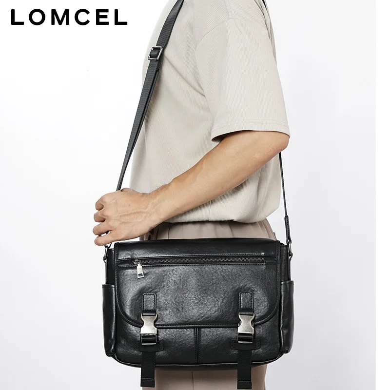 

LOMCEL cross-body bag stylish Japanese-style single-shoulder bag made of genuine leather, large capacity, suitable for business