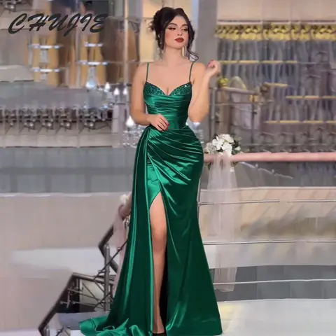 10 best sales smaragdgrön satinklänning - №9