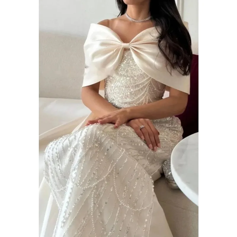 أنيقة مطرز الكرة ثوب قبالة الكتف مساء اللباس الفاخرة الترتر حزب اللباس Vestdos دي فييستا مخصص