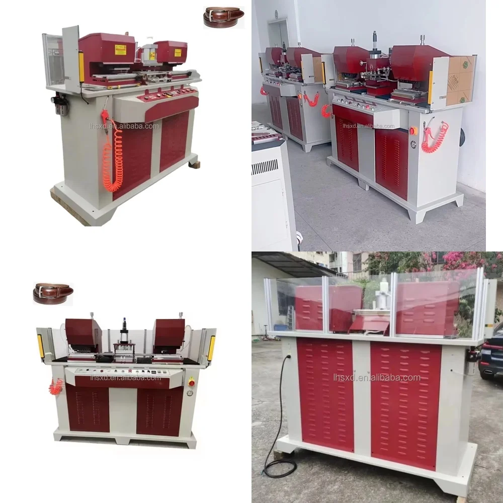 Double Heads Hydraulic Leather Belt Punching Machine for Belt Making Shoulder Belt Crafting Tool for Men Women DIY