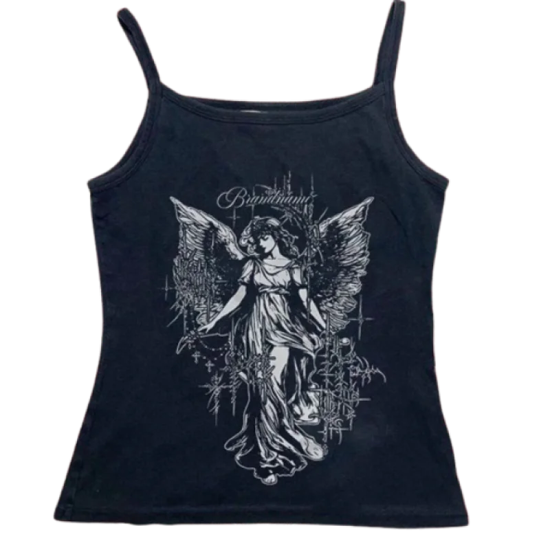 

2000s trendy street fashion outfit punk Emo girl Y2K style Gothic top women's short sexy casual camisole T-shirt letter vest ves