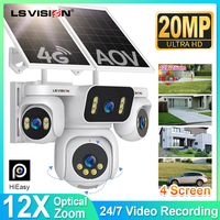 LS VISION 4 Screens AOV Solar Surveillance Cameras 4G 24/7 Recording Outdoor 12X Optical Zoom Auto Tracking 20W Solar Panel IP66