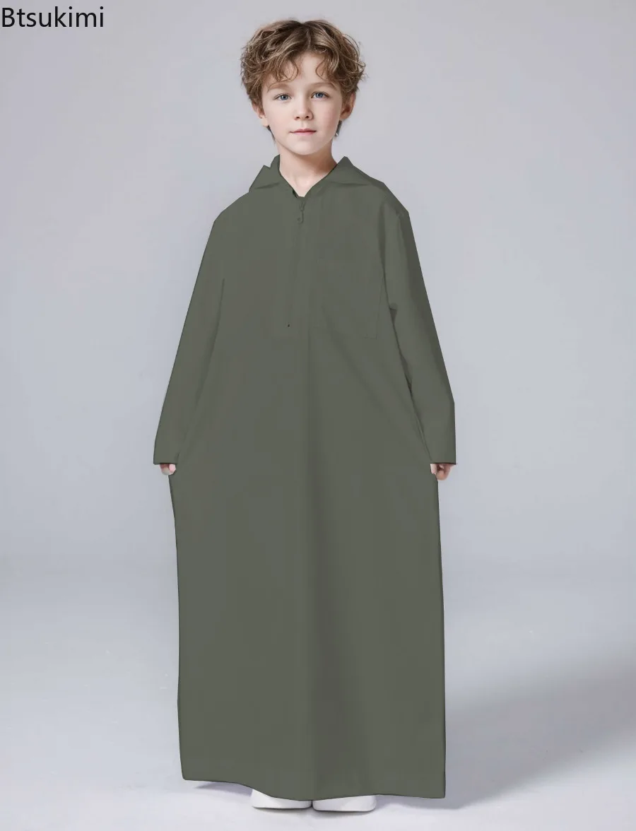 Ramadan Boys Jubba Thobe Muslim Fashion Abayas Middle East Arab Kaftan Short Sleeve Robe Dubai Islamic Clothing Child Long Dress