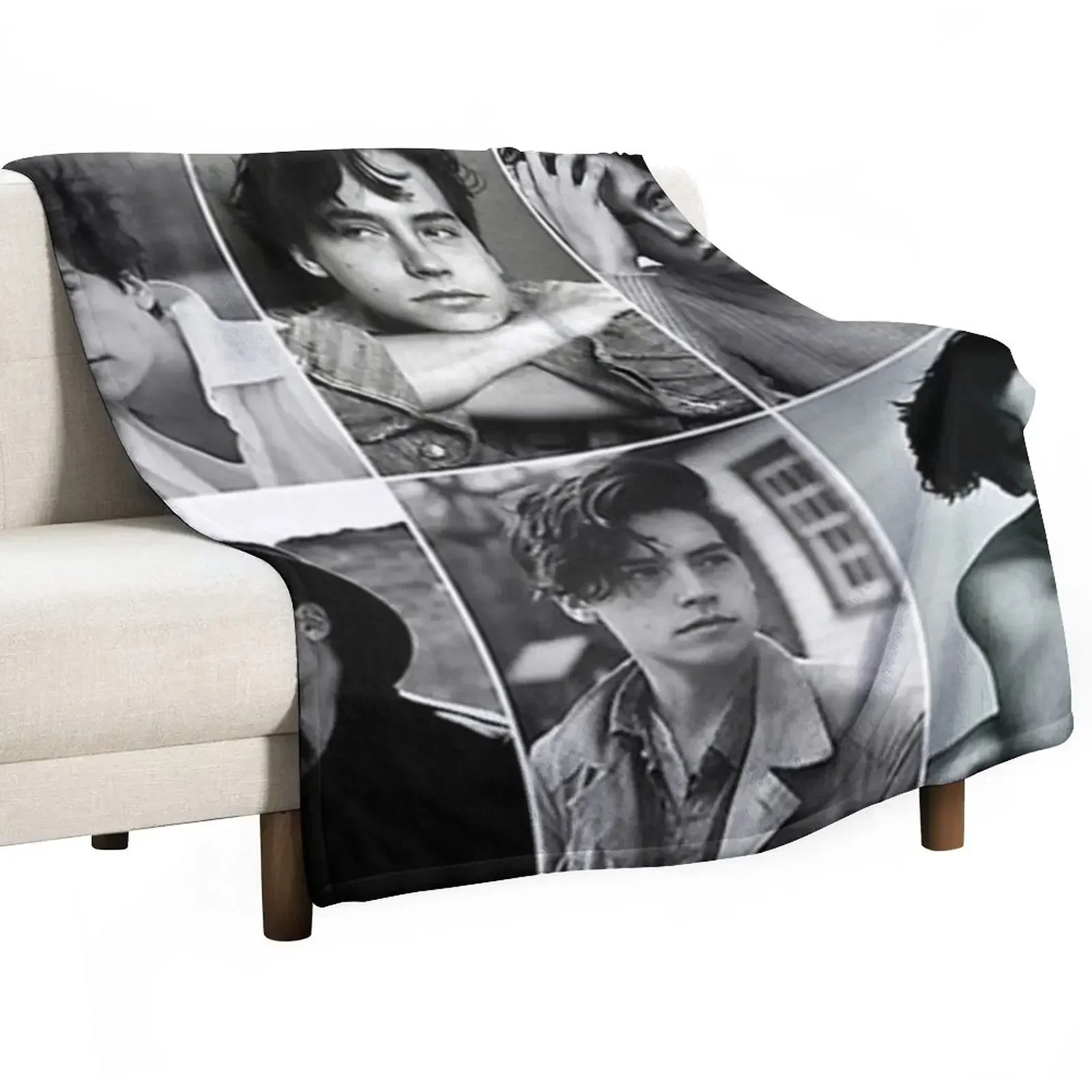 cole sprouse black and white poster Throw Blanket Flannel Polar Blankets