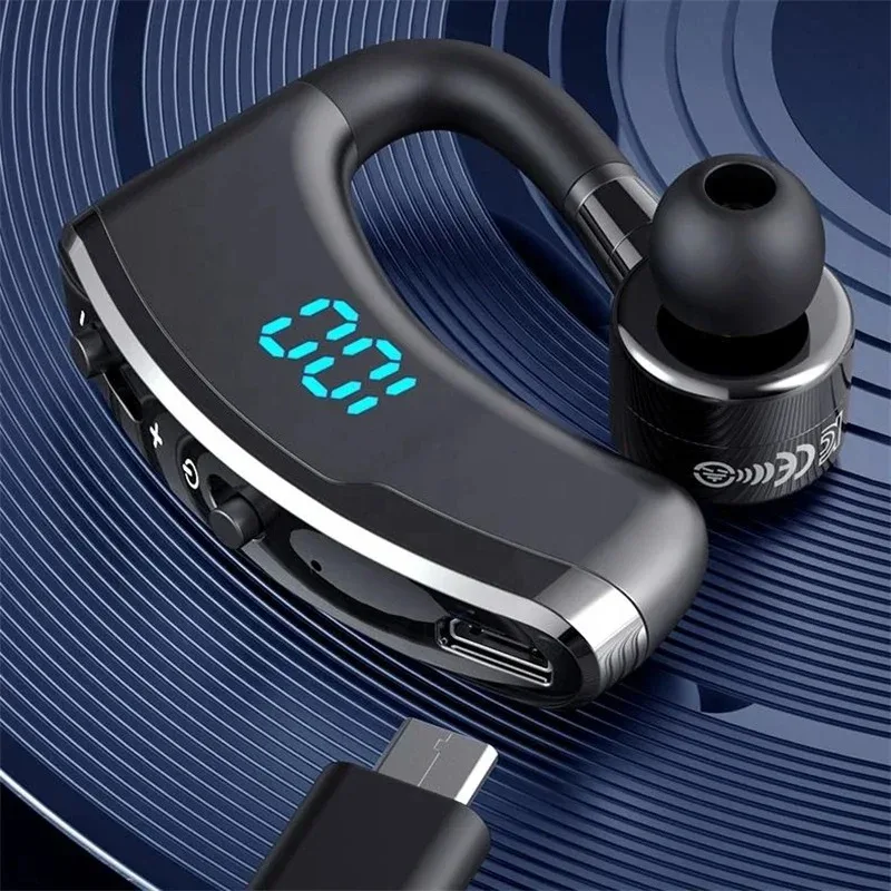 KEBIDUMEI Ear Hook Headphone Bluetooth Earphone 180° Rotation Left and Right Ear Wear Business Headset LED Display Earbud