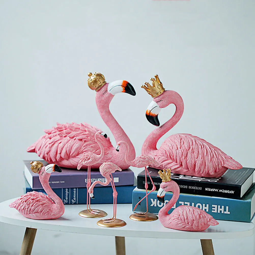

Flamingo Ornament Resin Iron Desktop Decor For Living Room Bedroom Non-Slip Base Home Decoration Figure Desktop Ornament