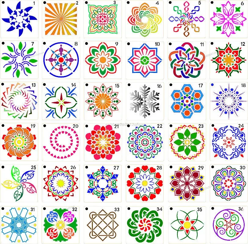 Imagem -02 - Mandala Stencils para Decoração de Casa Laser Cut Template Estêncil de Parede Pintura para Madeira Azulejos Tecido Desenho Faça Você Mesmo 36 Pcs 56 Pcs