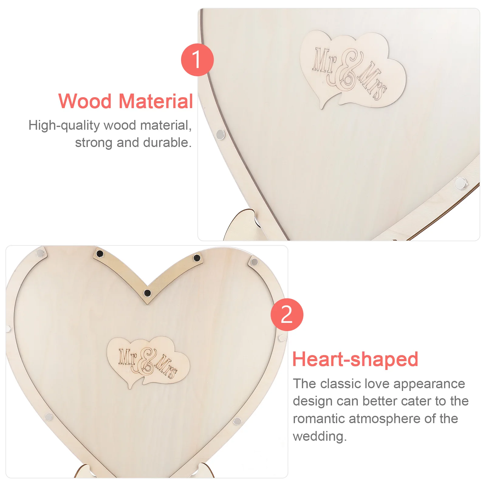 

1 set Creative Heart-Shaped Wedding Guest Book Alternative DIY Wood Sign Rustic Memory Board Ceremony Signature Stand