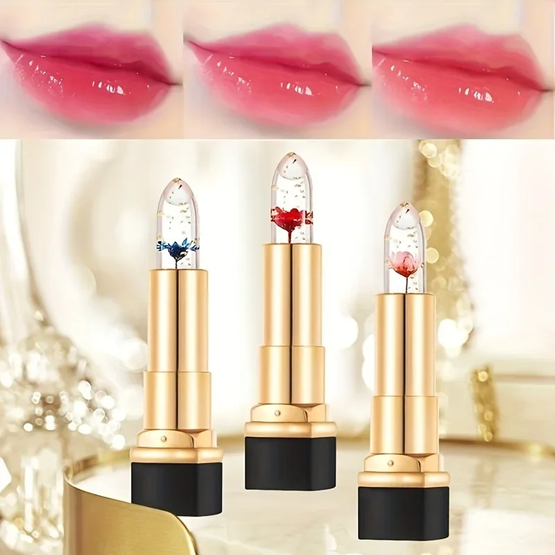 Bálsamo labial que cambia de Color con la temperatura, gelatina de cristal, brillo de flores, lápiz labial duradero, hidratante, maquillaje de labios transparente, cosmético