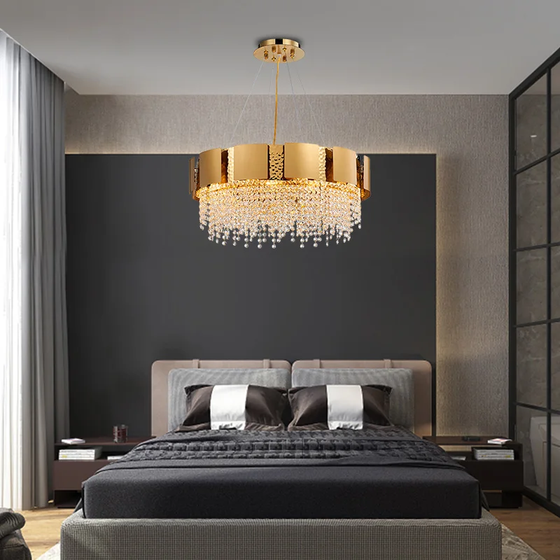 Led E14 Postmodern Golden Crystal Stainless Steel Pendant Lights.pendant Light Suspension Luminaire Lampen Lustre For Foyer