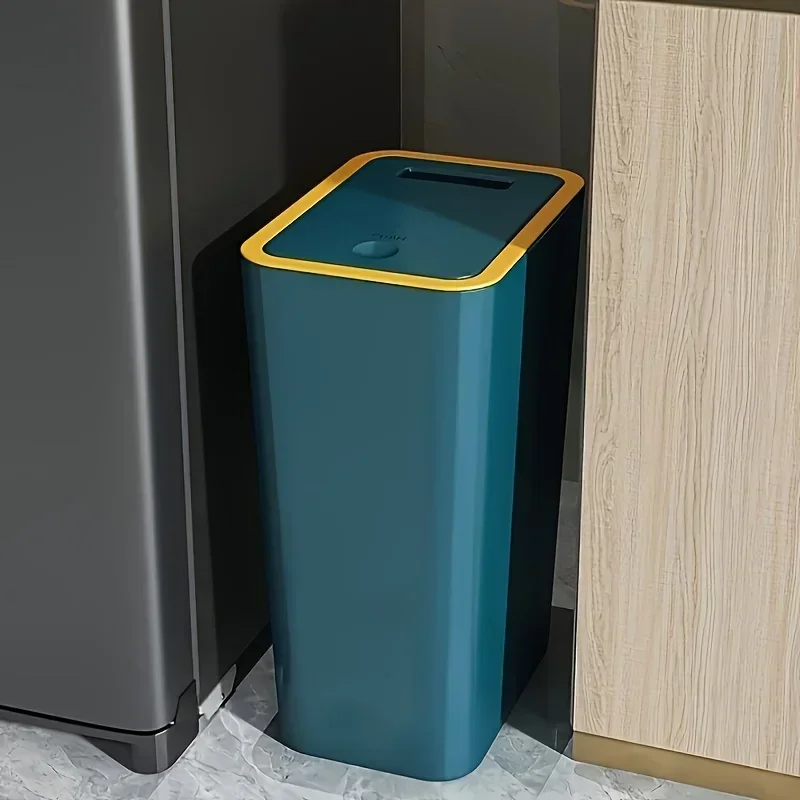 

Odor Proof Trash Can with One-Touch Modern Design Durable Plastic Bathroom Kitchen Bin Space Saving Leakproof