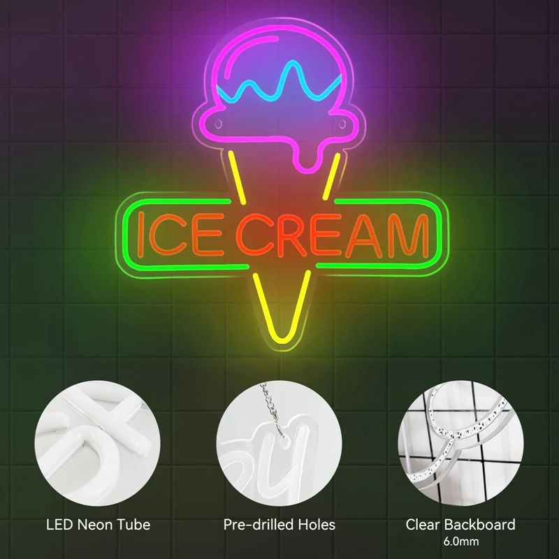 Ice Cream Colorful LED Neon Sign Acrylic Neon LED Sign Light USB For Home Bar Restaurant Children Bedroom Wall Art Decor Lights