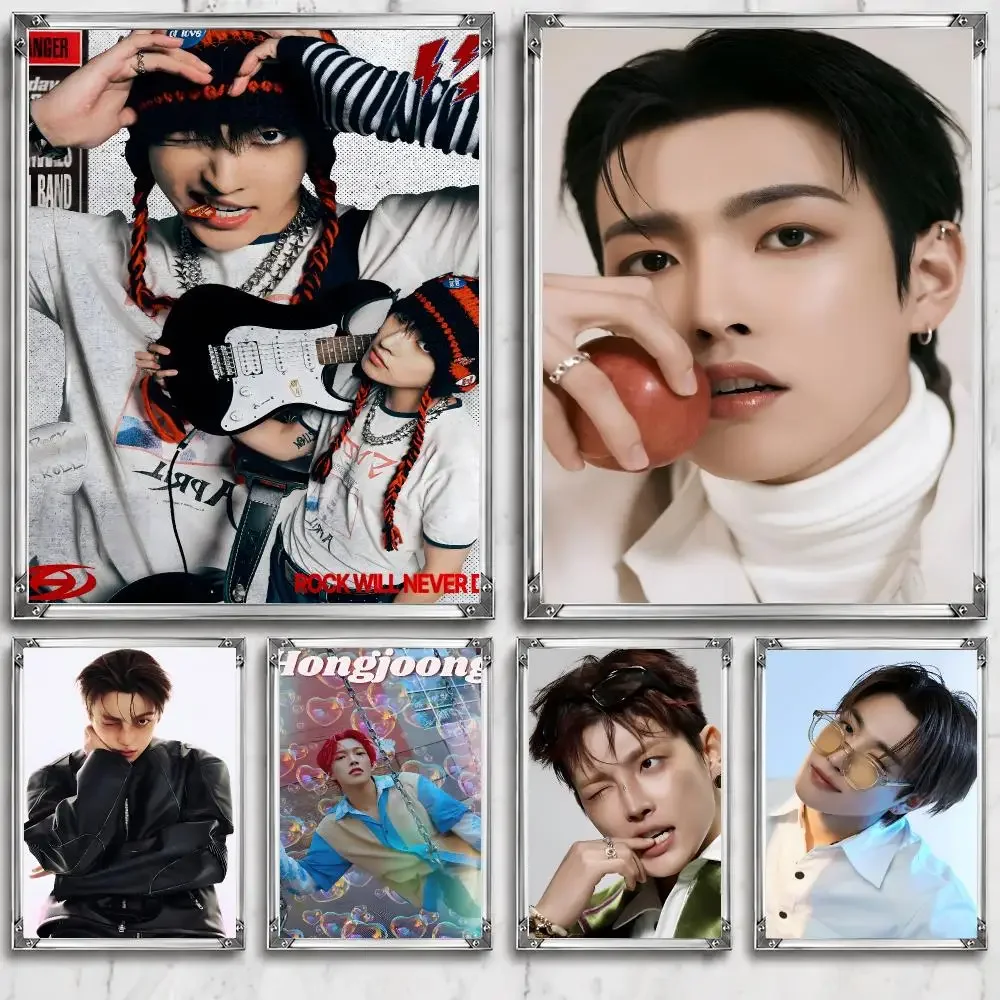 Music K-Kim Hongjoong ATEEZ Iconic Singer Band Pop Poster HD Wall Decor for Bedroom Living Room Dorm Bar Cafe Gift