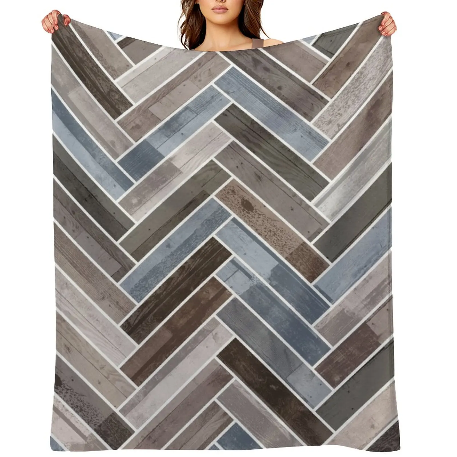 

Herringbone Pattern in Blue Brown Grey Throw Blanket Designers Decorative Sofas Blankets Sofas Of Decoration Bed Blankets