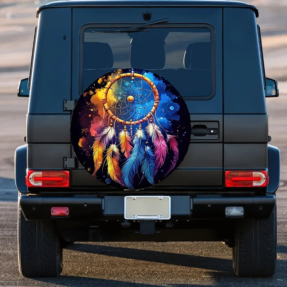 Starry Night Dreamcatcher Tire Cover Vibrant Watercolor Print Durable Polyester for Jeep SUV Outdoor Adventure