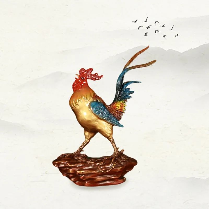 Pure Brass Painted Figurine, A Striking Impressive , A Zodiac Rooster, A Creative Gift, And An Office Decorat