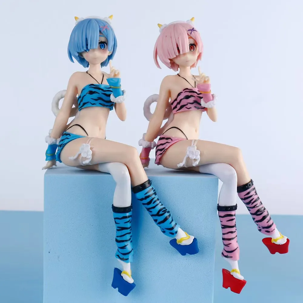 16CM Re: la vida en un mundo diferente de Zero PVC modelo Anime estampado de leopardo Rem Ram figuras de acción decoración juguetes para niños adultos