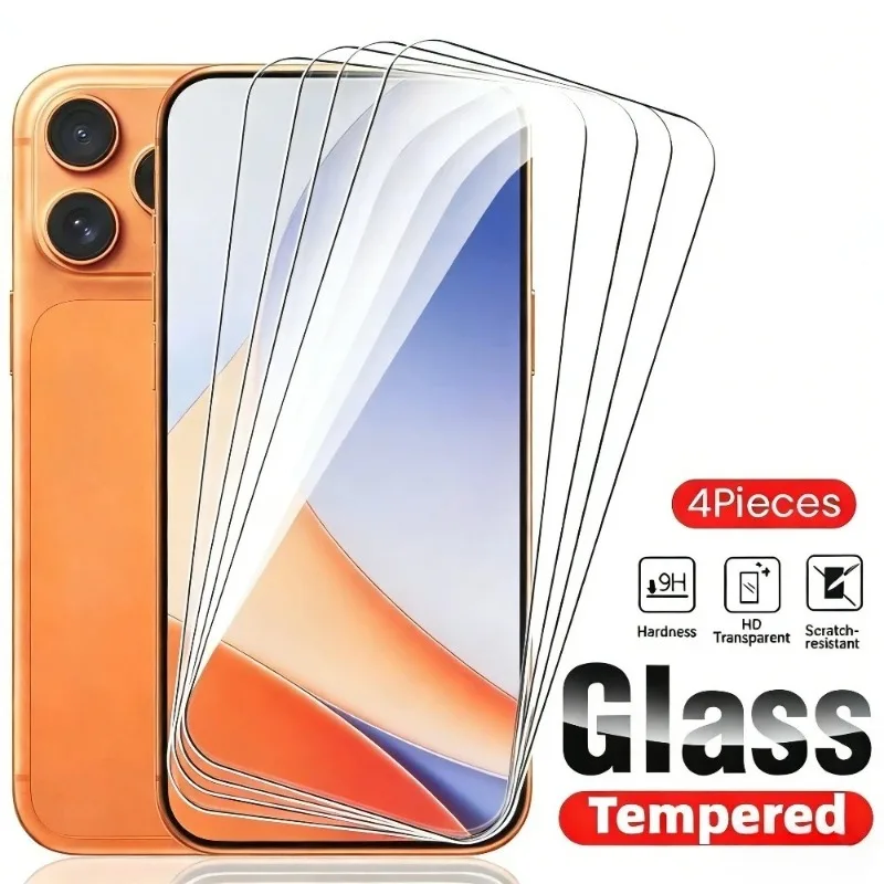 Lot de 4 protections d'écran en verre trempé ultra-transparent pour iPhone 17, 16, 15, 14 Pro, 16, 15, 14 Plus, et pour iPhone 13, 12, 11 Pro, Air, XR, XS Max