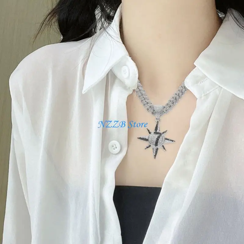 

T21F Number 7 Sun Charm Choker Clavicle Chain Punk Rock Cuban Link Chain Necklace