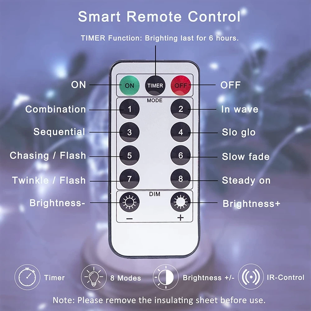 10m 100LED 8 Mode Remote Control LED Fairy Tale Light, USB Power Supply, Christmas, Halloween, Party, Camping, Gift Decoration