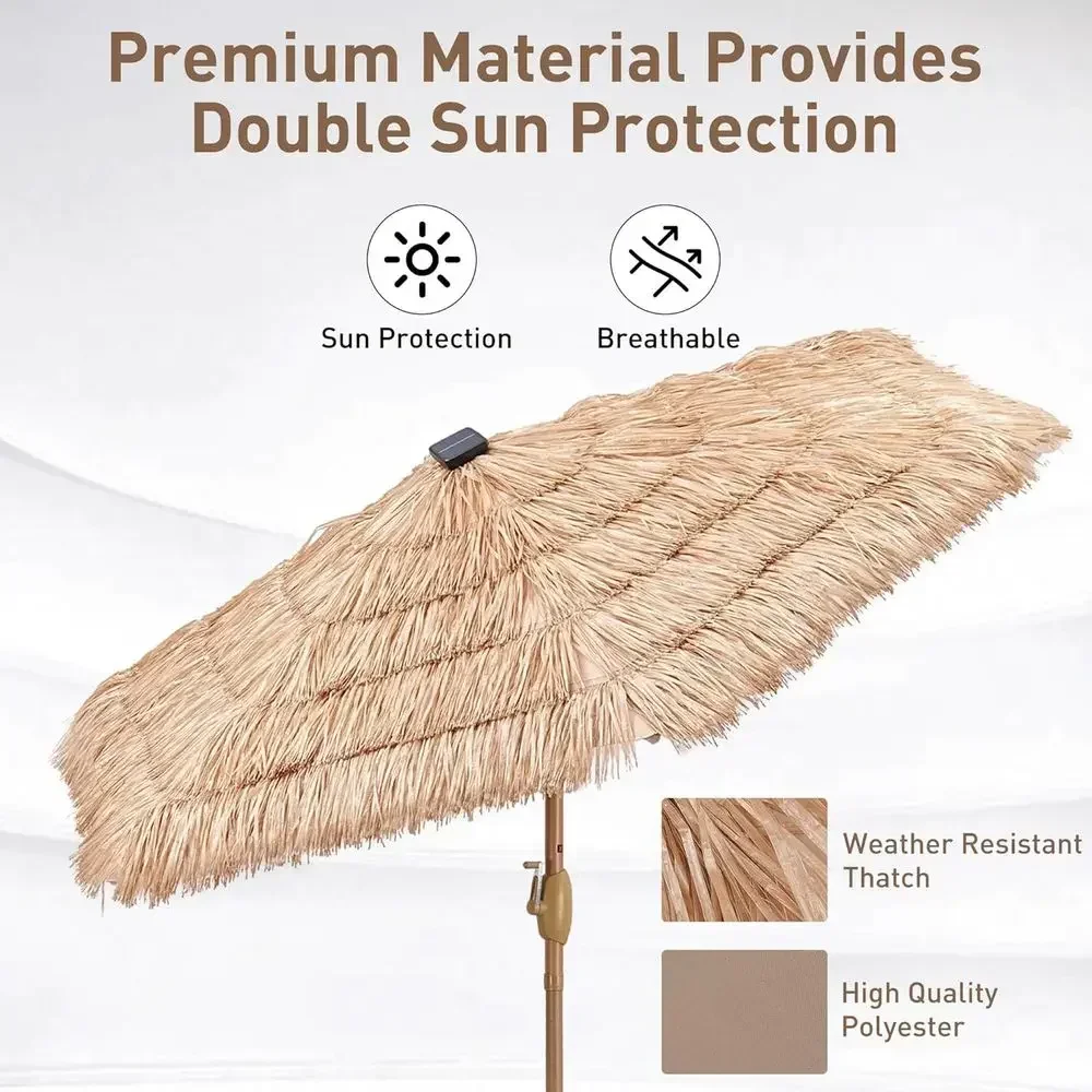 Patio Umbrella with Optional Light and Base, Available in 4 Sizes, Suitable for Garden, Lawn, Deck, Backyard, and Pool