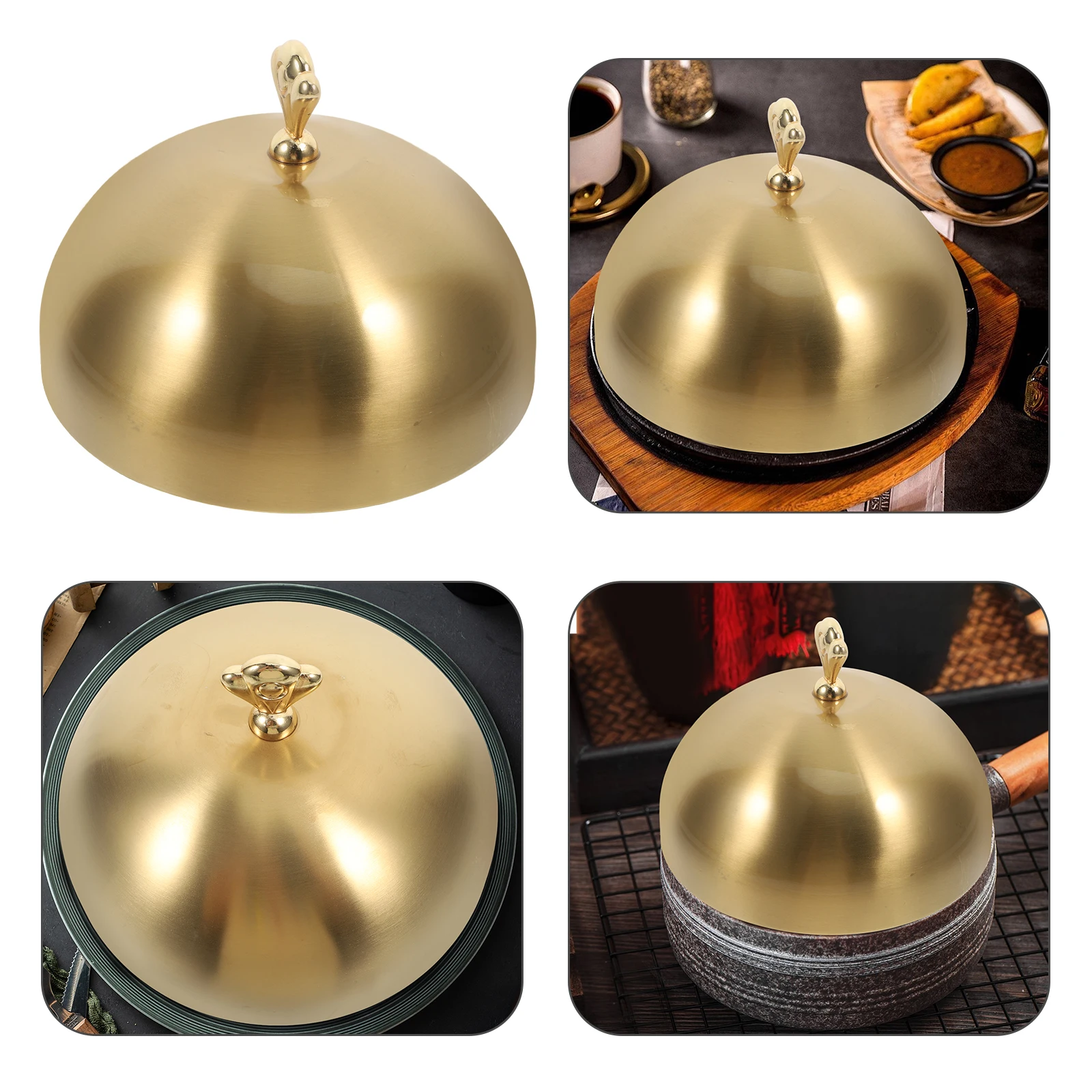 

1Pcs Stainless Steel Steak Cover Rounded Edge Handle Heat Resistant Protective Food Hood Anti-Splash Steak Lid Kitchen