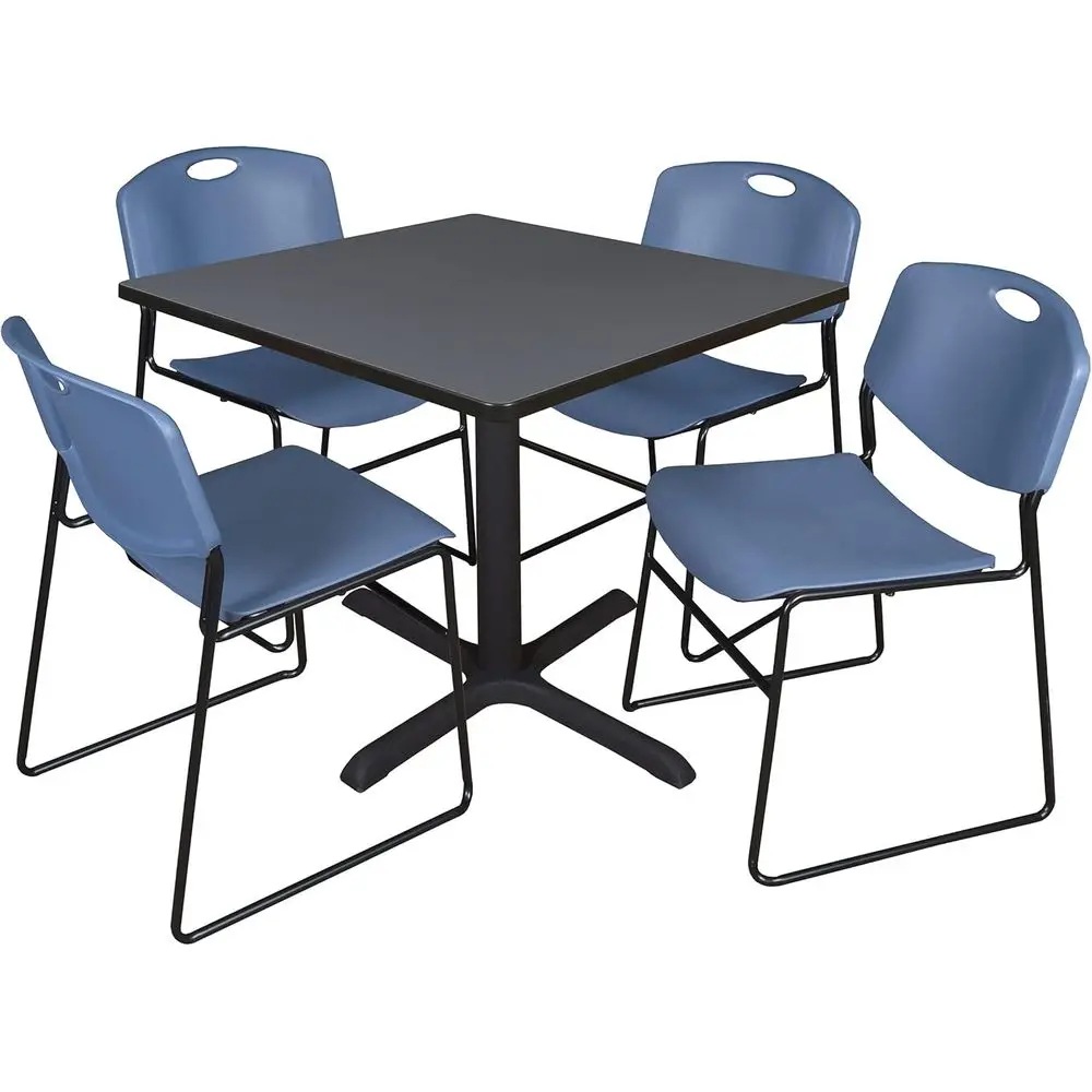 

36 Inch Square X-Base Breakroom Table with Stackable Blue Chairs