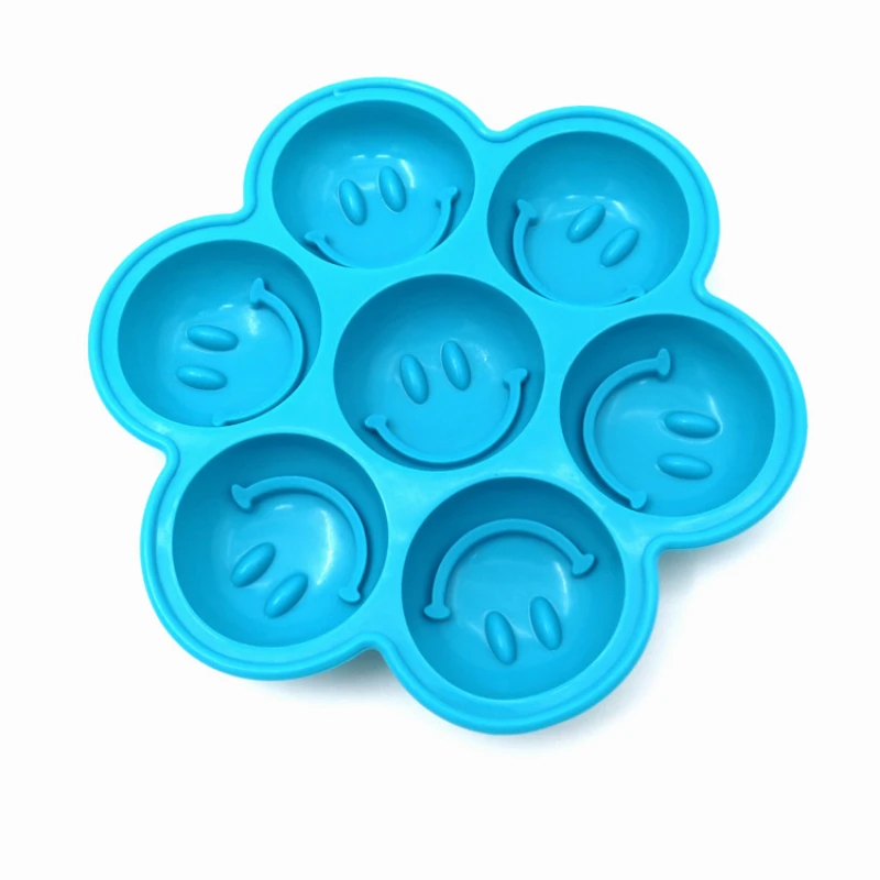 7-hole Silicone Ice Cube Creative Smiling Face Silicone Ice Cube Mold 7 Grid 4 CM Round Shape Round Ice Box Mold Kitchen Tool