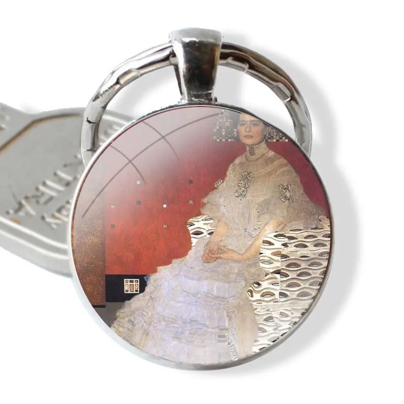 Keychain Handmade Glass Cabochon Key Ring Holder Pendant Key Chains Kiss Gustav Klimt Art Painting