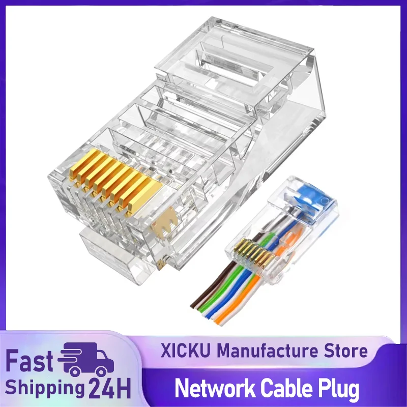 

50 шт. 100 шт. разъем Cat6 RJ45 сетевой разъем неэкранированный RJ45 перфорированный сетевой кабель с кристаллической головкой