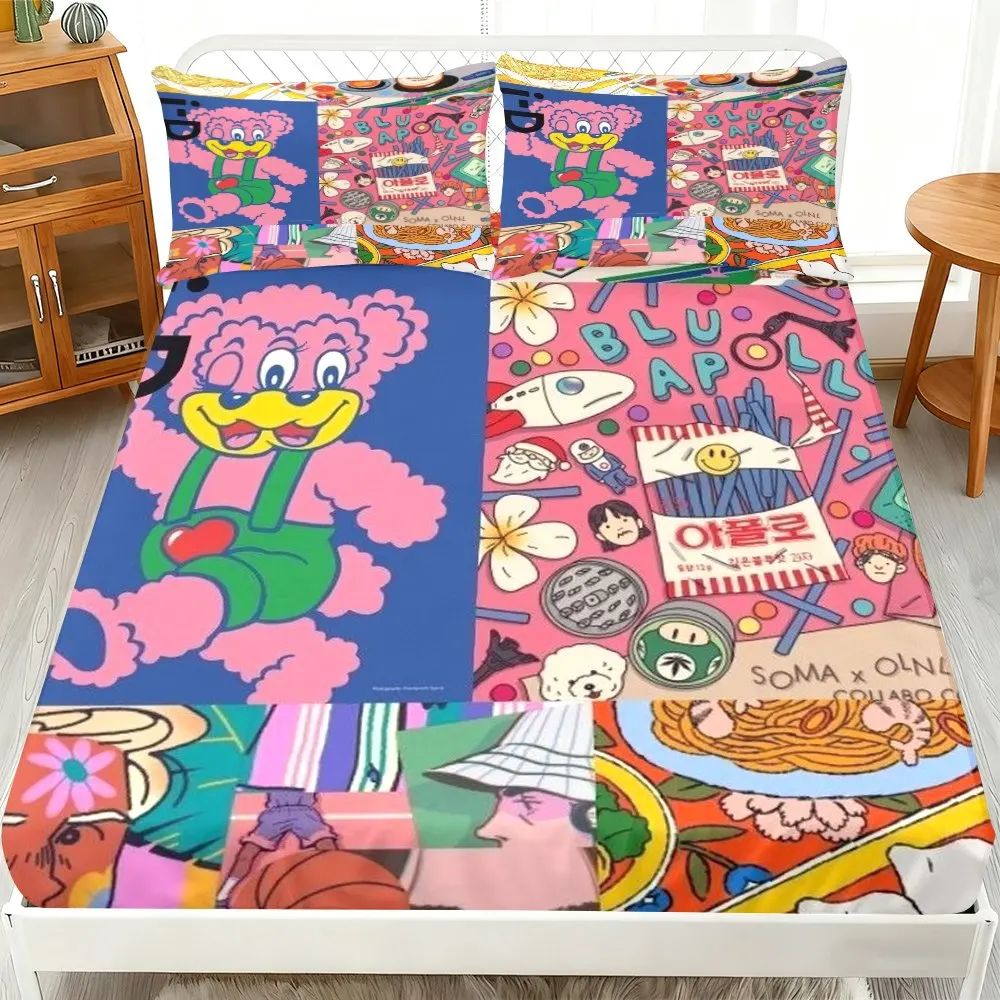 Colorful Pop Art Bed Sheets Full Set, Mattress Protector, Breathable Polyester Material (Includes 1 Fitted Sheet + 2 Pillowcases), Mattress Protector, Elastic Fitted Sheet, Protective Cover, Mattress Protector Cover, Fitted Bedding, Christmas Themed Bedding, Baby Bedding, Suitable for Nursery Room