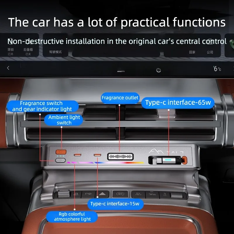 For BYD Ti7 2025 2026 Custom Center Console USB Expander Super Fast‑Charge RGB Ambient Light Car Aroma Interior Accessory