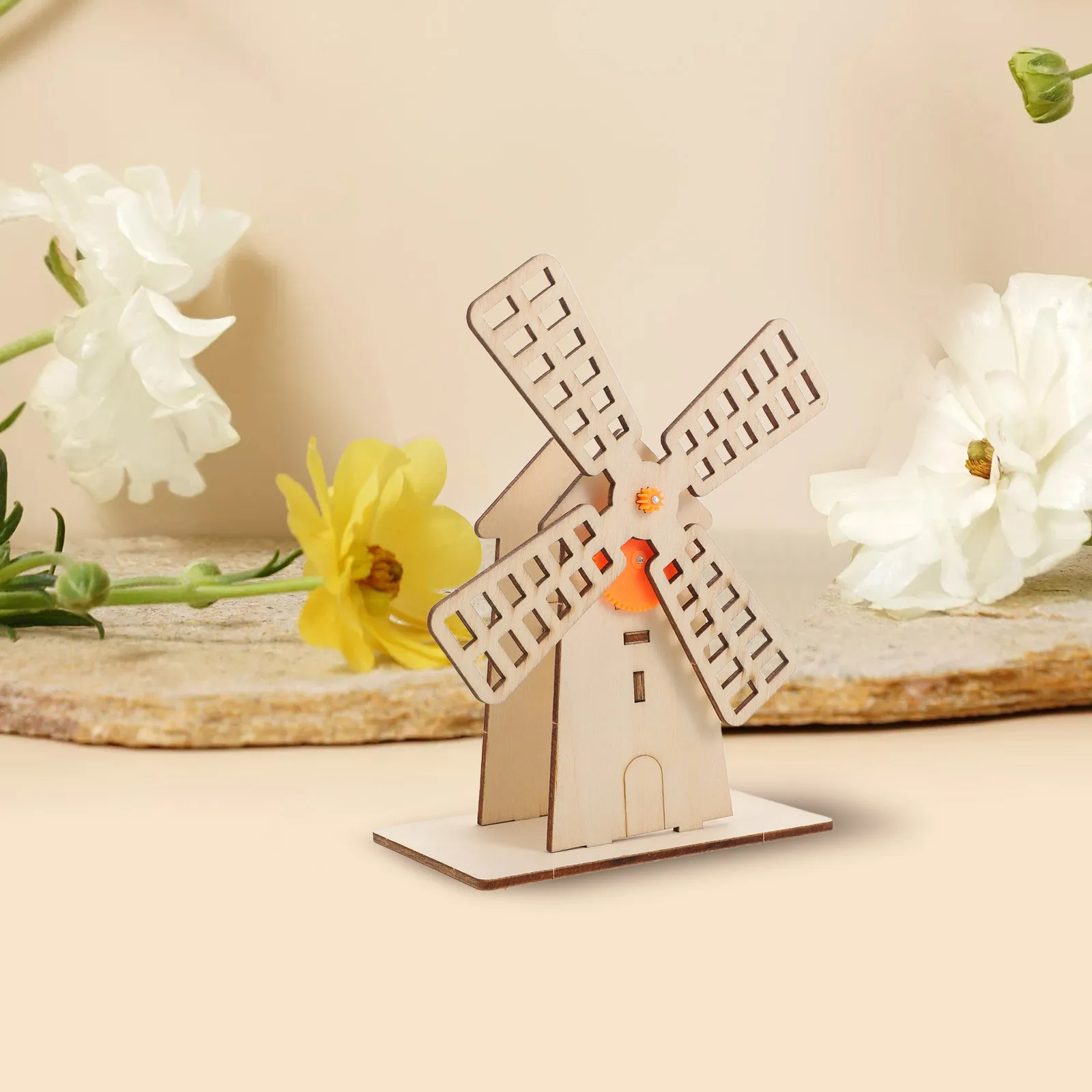 1 Juego de experimentos científicos de tallo, conjunto de molino de viento giratorio DIY, Kit de madera para niños, transmisión de engranajes de turbina eólica, molino de viento de madera