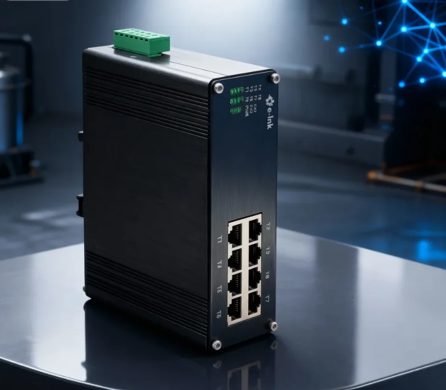 Industrial 8 Port Gigabit Unmanaged Ethernet Switch Hardened VLAN Support 16 Gbps Capacity Factory Automation Smart