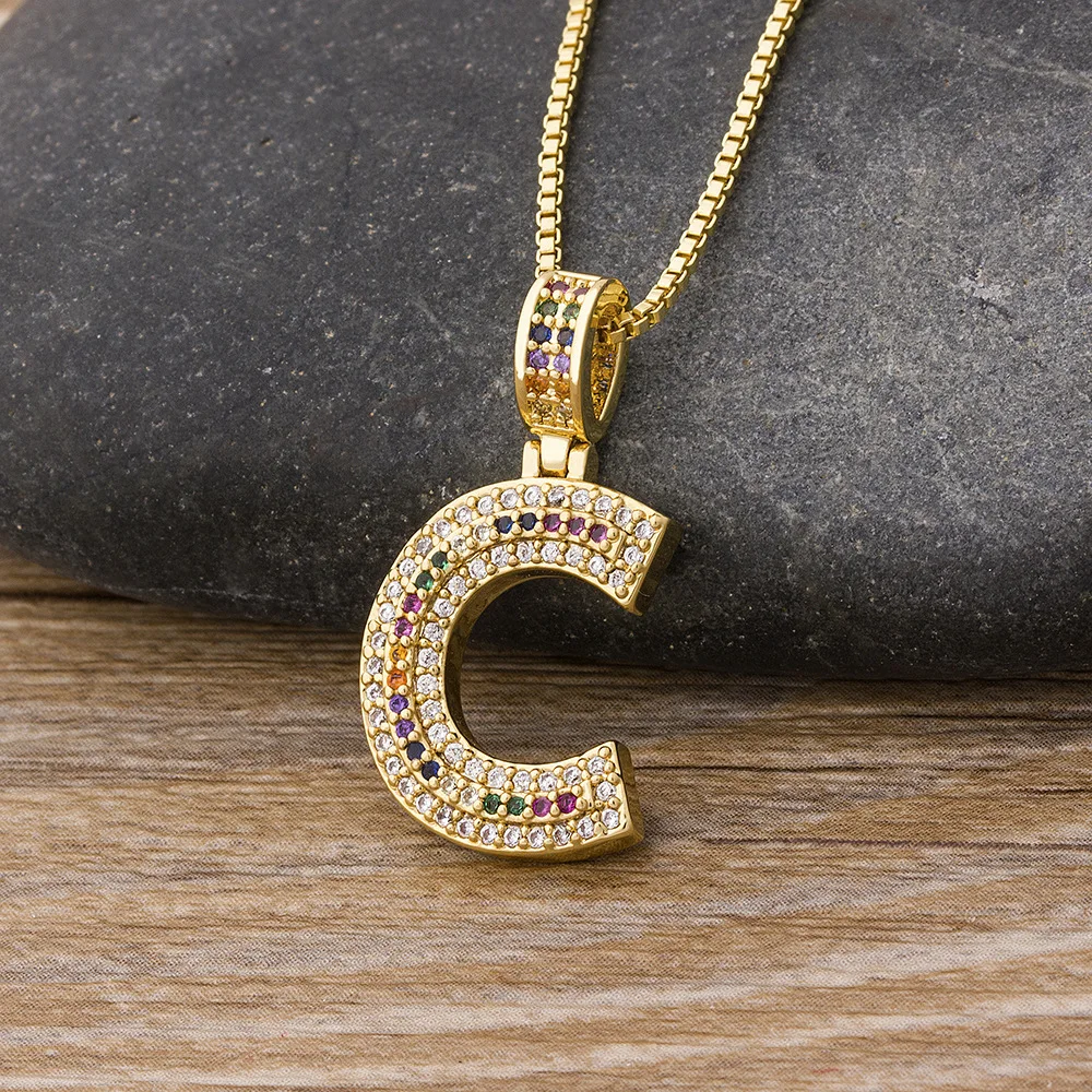 Hip Hop Color Iced Out Alphabet Letter Necklace Personalized Stainless steel 18K Gold Plated Pendant Luxury Jewelry For Women