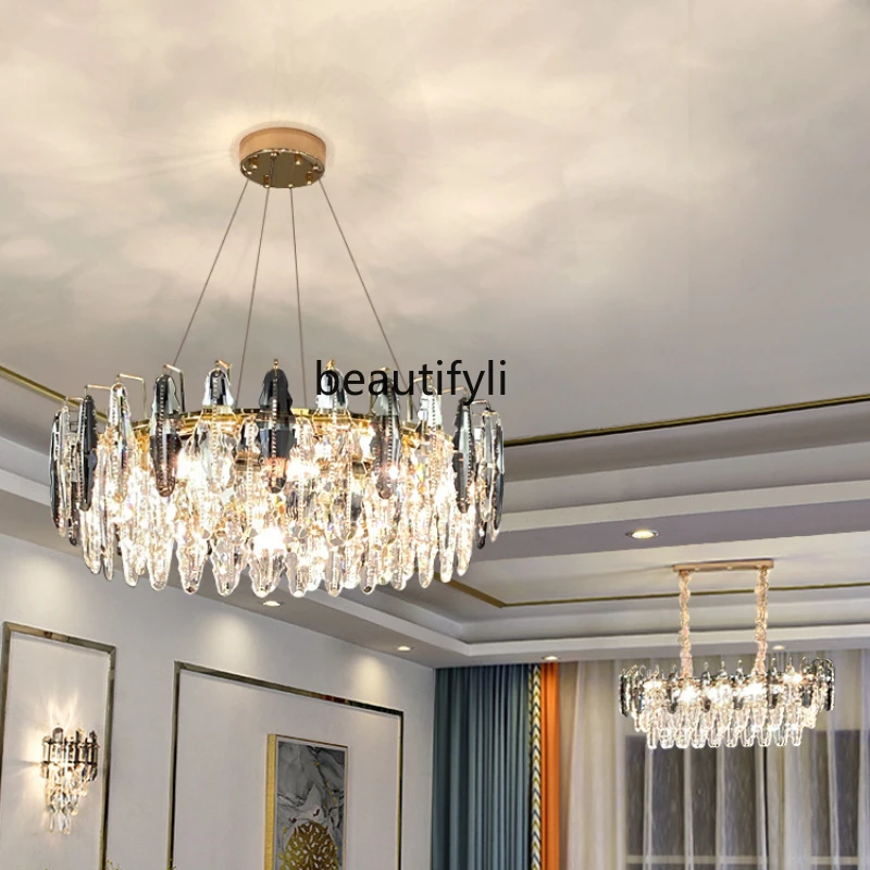 HJ Crystal Lamp Light Luxury Living Room Chandelier Simple Atmosphere Dining Room Bedroom Light Lamps