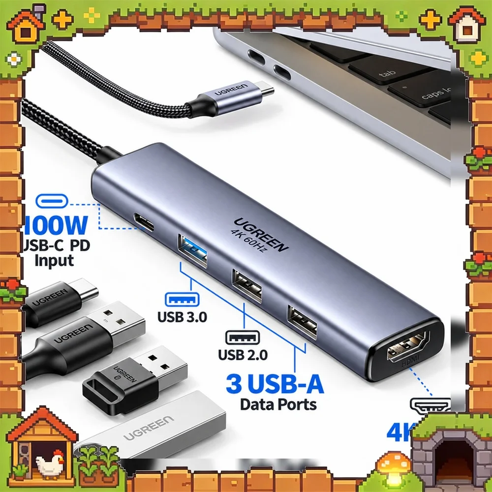UGREEN 35178 5-in-1 USB-C Hub, 4K 60Hz HDMI, 3 USB-A Data Ports (USB 3.0 + 2 USB 2.0), 100W PD Input