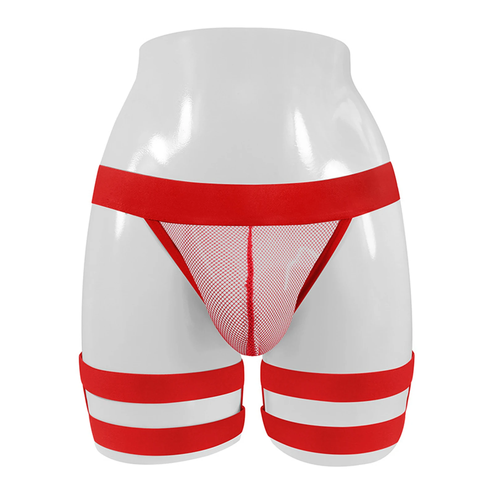 Biancheria intima da uomo con sospensorio scavato e fasce per la coscia Set di slip con imbracatura in rete trasparente con custodia rigonfia, biancheria intima da notte