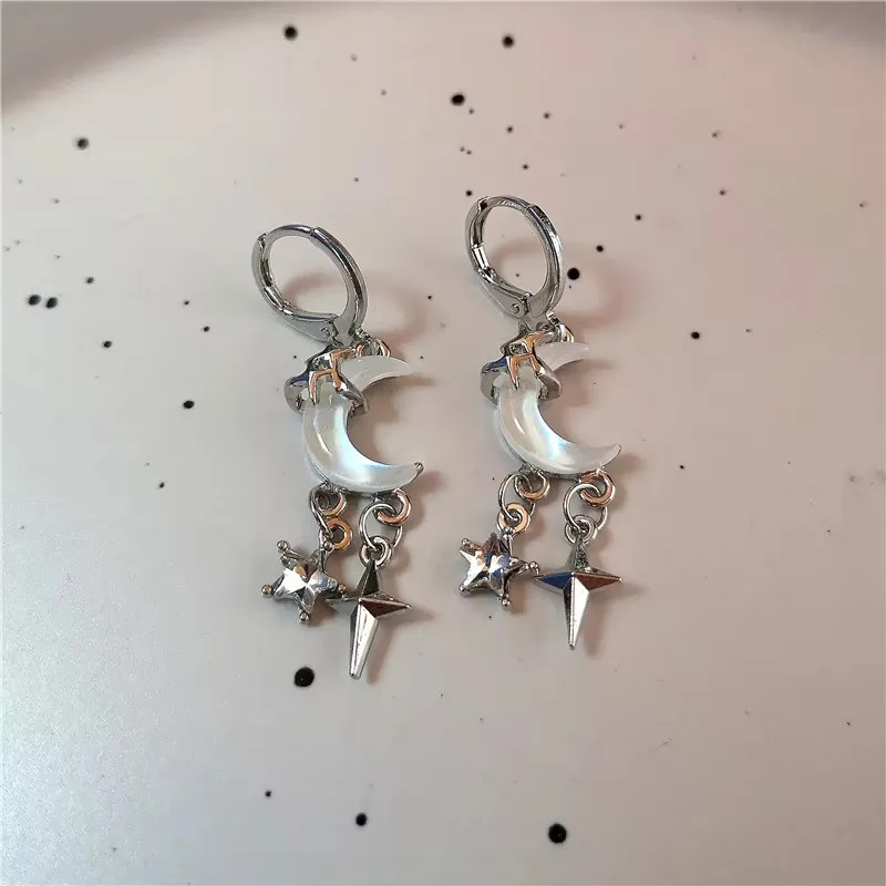 Gothic Moonlight Stone Star Butterfly Moon Pendant Earrings For Egirl Y2K EMO 2000s Cute Dream Fairy Vintage Jewelry Accessories