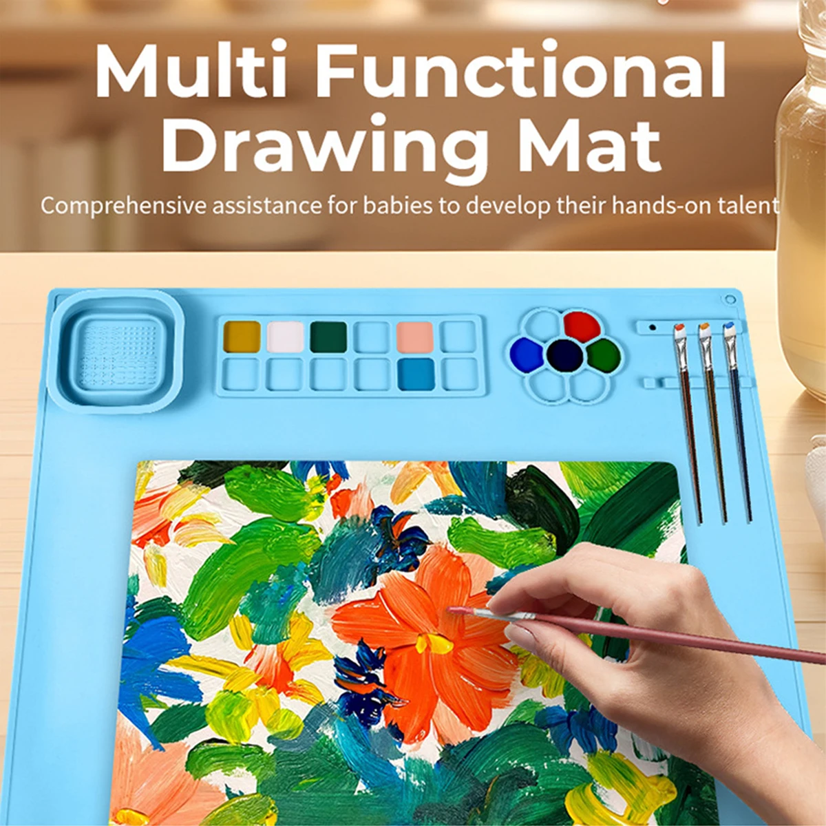 

Многоразовый силиконовый коврик для рисования для детей, художественные поделки с держателем для кистей для краски, палитра, акварельный коврик для рисования, товары для рукоделия, подарок