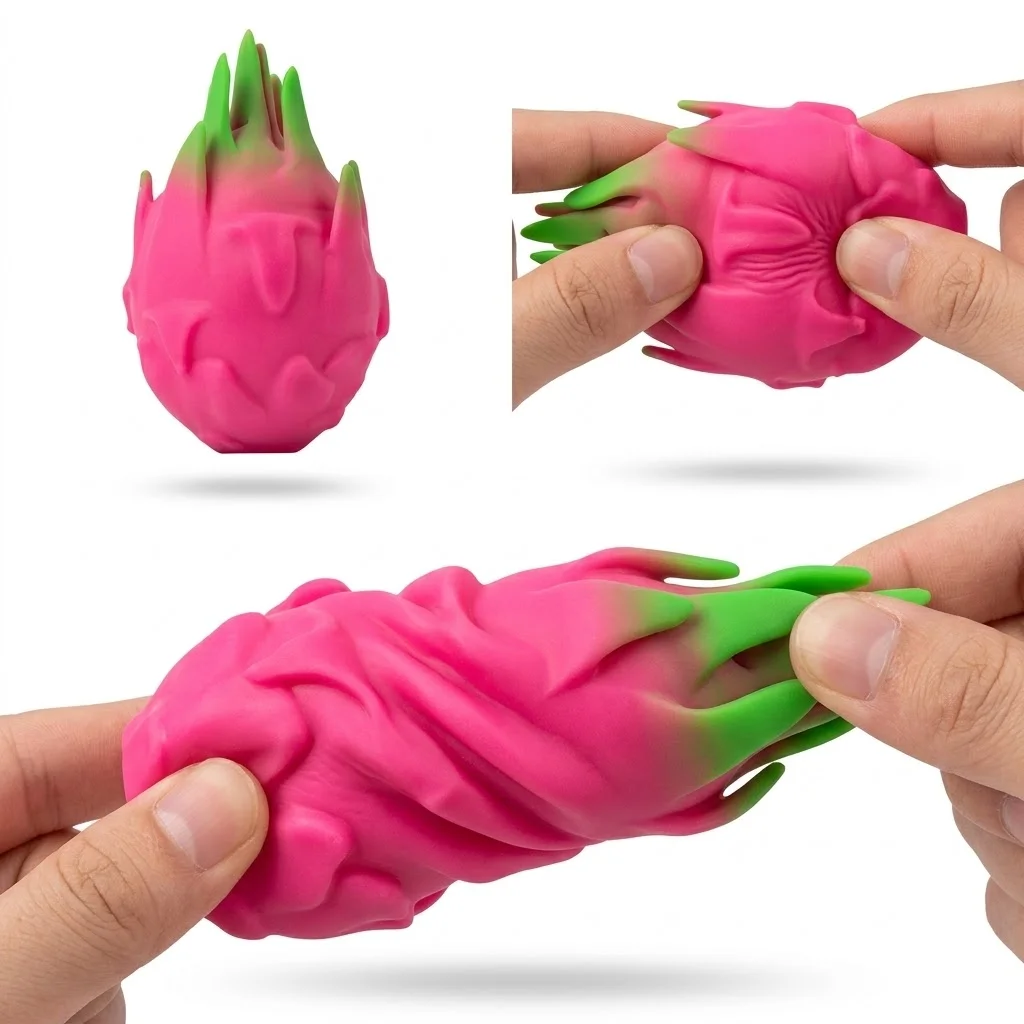 

Pink Green Dragon Fruit Squeeze Toy Silicone Squishy Fidget Sensory Toy for Autism ADHD Stress Relief Venting for Adults