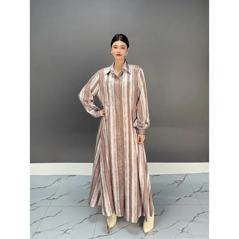 

SuperAen Original Design Loose Floral Stripes Retro Casual Long Dress Women Autumn Oversize Single A-line Dress