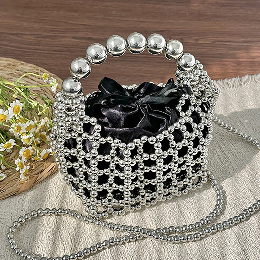 Mini Pearl Beading Crossbody Bag Women's Elegant Temperament Solid Color Handbag Delicate High Grade Party Banquet Shoulder Bags