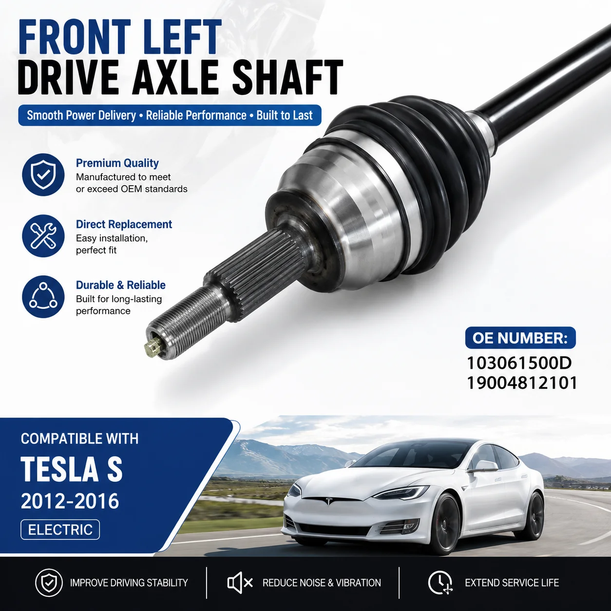 

103061500D/19004812101Compatible with Tesla S 2012 2013 2014 2015 2016 ELECTRIC, Front Left Driver Side, Replace