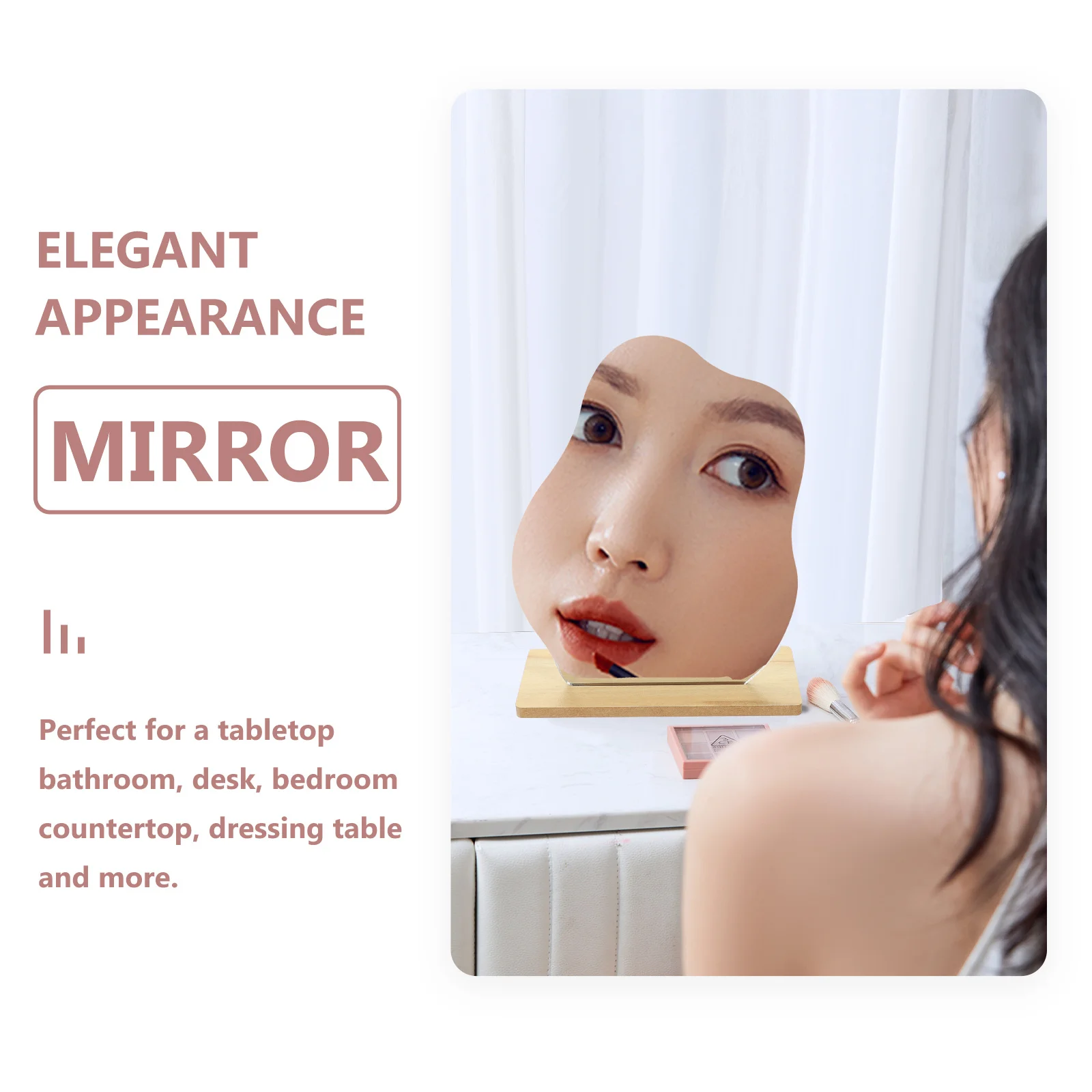 シンプルなデスクトップフリップメイクアップミラー プレミアムアクリル高精細フレームレスミラー 取り外し可能なスタンド ポータブル